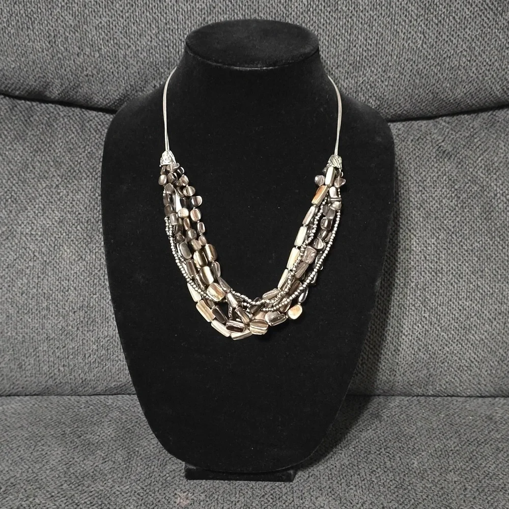 ✨️4/$20 Multi Strand Natural Shell & Glass Beads Silver Chain Necklace
